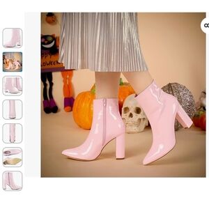 Allegra K Glossy Pink Heeled Boots